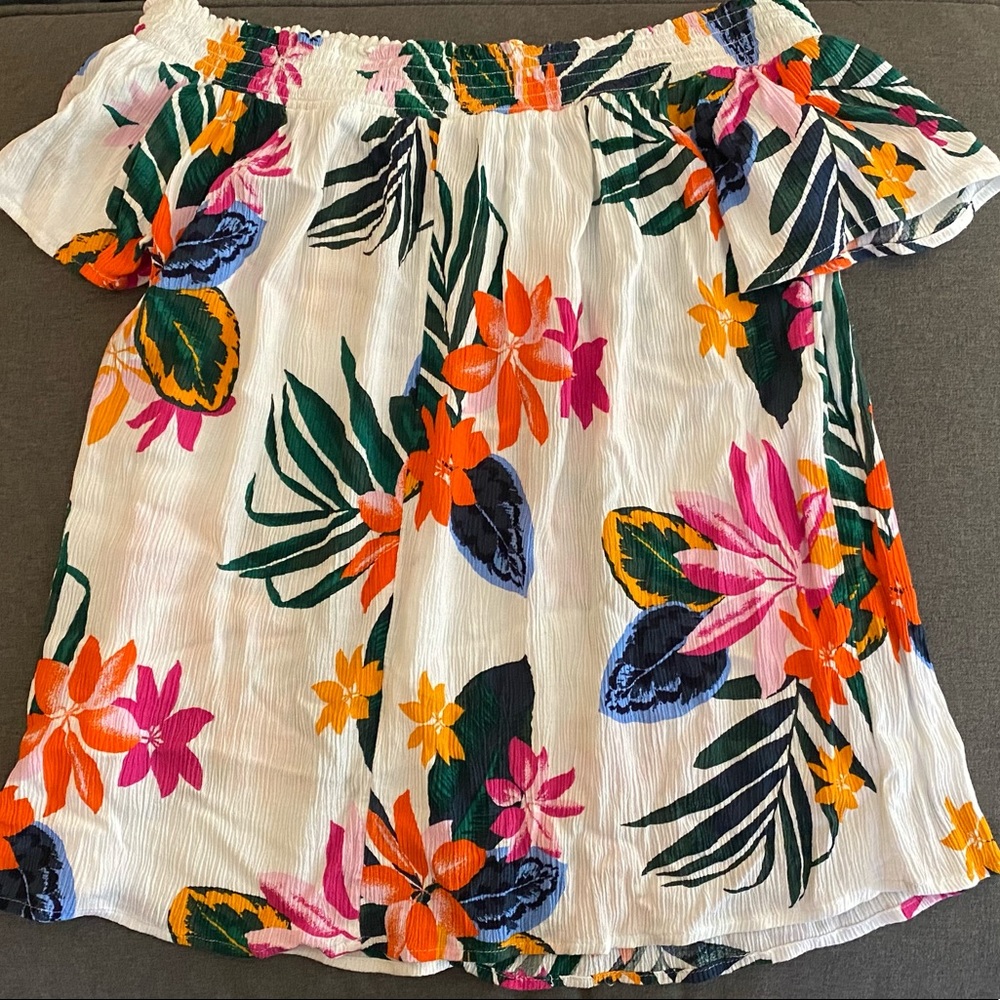Old Navy Tropical Off-the-Shoulder Floral Blouse Women's Hawaiian Summer Top